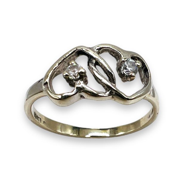 Double Open-Heart Diamond Ring, sz 4.5 | 10k White Gold