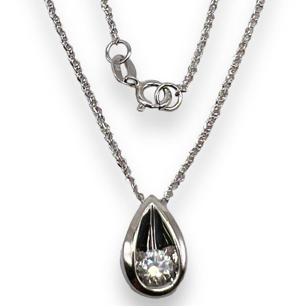 14k White Gold Diamond Dangle Pendant Necklace - Image 2