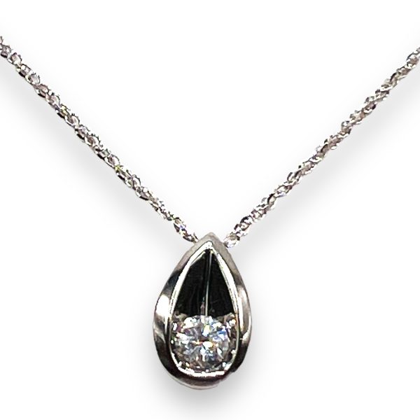 14k White Gold Diamond Dangle Pendant Necklace - Image 7