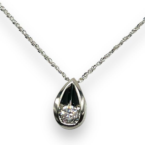 14k White Gold Diamond Dangle Pendant Necklace - Image 8