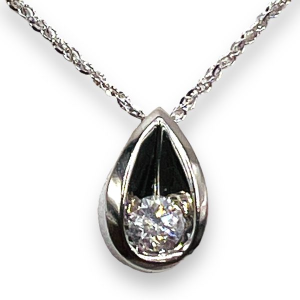 14k White Gold Diamond Dangle Pendant Necklace - Image 9