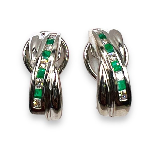 Genuine Diamond and Emerald Drop Earrings 14k White Gold - Image 12