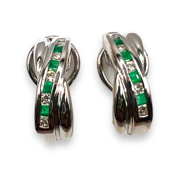 Genuine Diamond and Emerald Drop Earrings 14k White Gold - Image 11