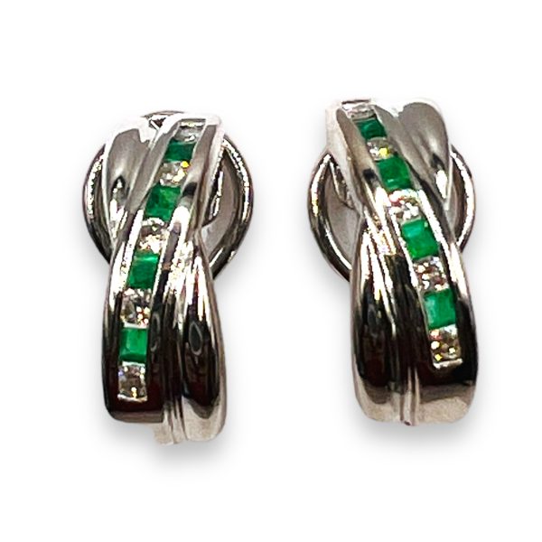 Genuine Diamond and Emerald Drop Earrings 14k White Gold - Image 10