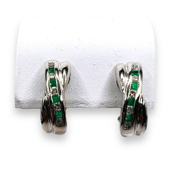 Genuine Diamond and Emerald Drop Earrings 14k White Gold - Image 5