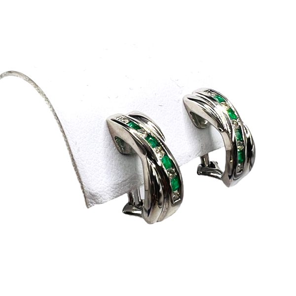 Genuine Diamond and Emerald Drop Earrings 14k White Gold - Image 4