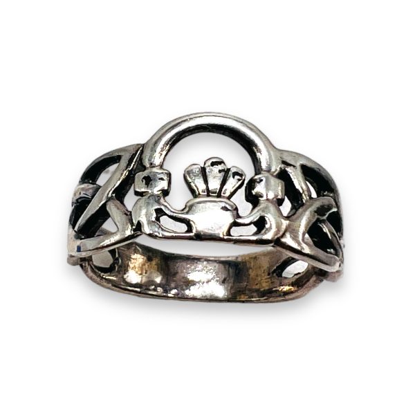 Open Band Claddagh Ring, Oxidized Sterling Silver, Size 9