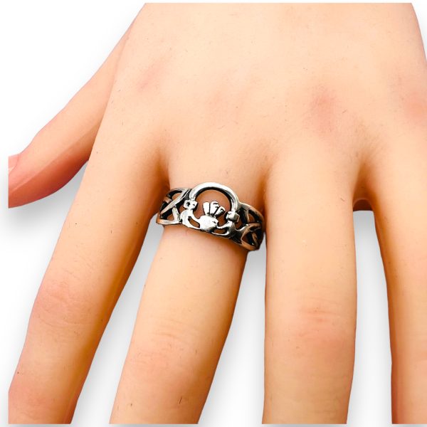 Open Band Claddagh Ring, Oxidized Sterling Silver, Size 9 - Image 3