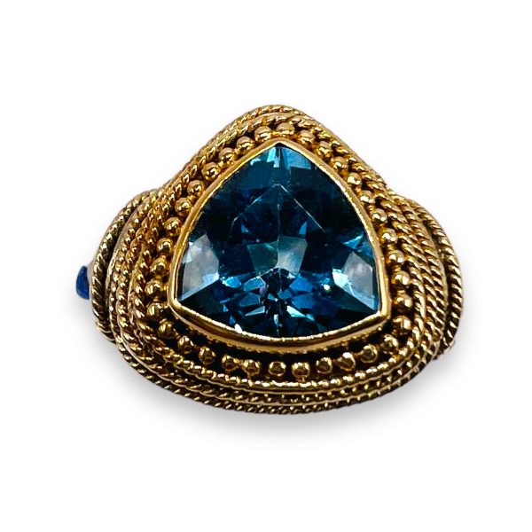 Blue Topaz Ring 22K Gold Rope Bezel Accent Size 8