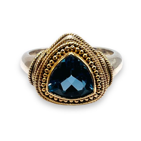 Blue Topaz Ring 22K Gold Rope Bezel Accent Size 8 - Image 5