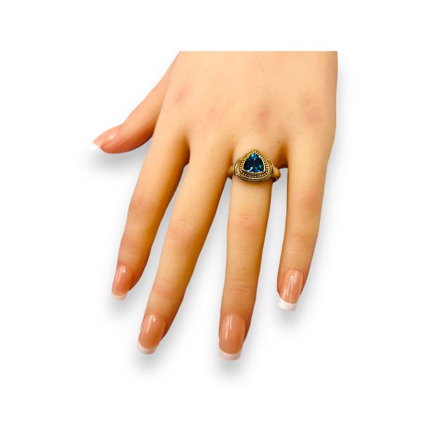 Blue Topaz Ring 22K Gold Rope Bezel Accent Size 8 - Image 2