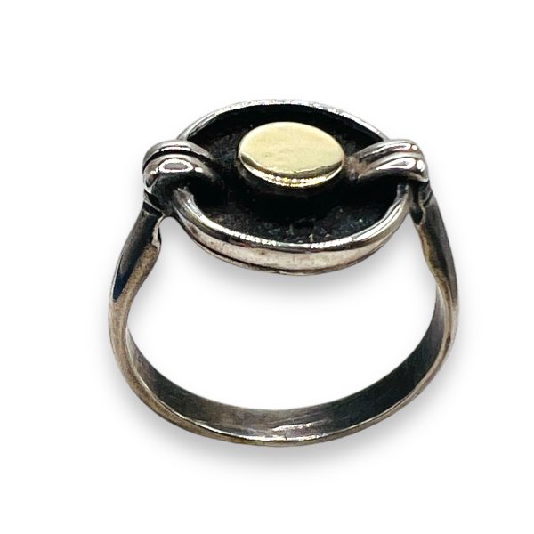 14k Gold Circle Top 925 Sterling Silver Ring, size 6 - Image 2