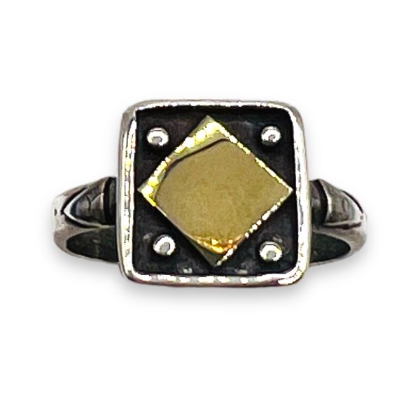 Square Ring Gold & Black Open Top, Size 6.25 | 925 Silver