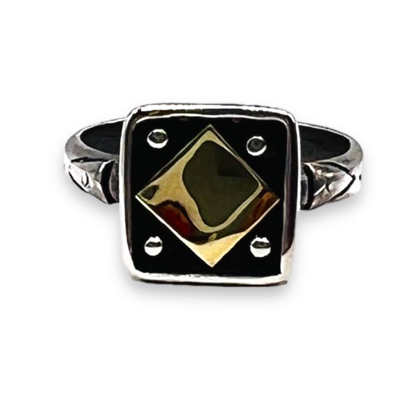 Square Ring Gold & Black Open Top, Size 6.25 | 925 Silver - Image 3