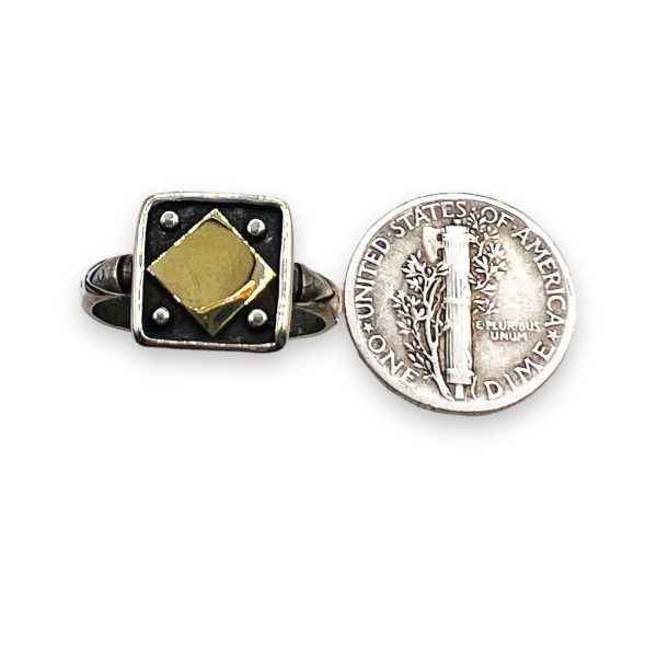 Square Ring Gold & Black Open Top, Size 6.25 | 925 Silver - Image 6