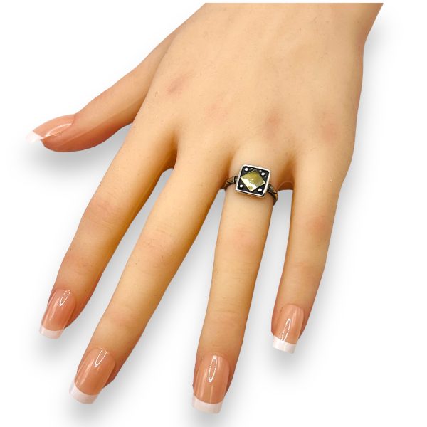 Square Ring Gold & Black Open Top, Size 6.25 | 925 Silver - Image 4