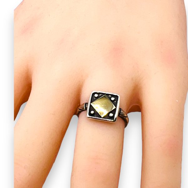 Square Ring Gold & Black Open Top, Size 6.25 | 925 Silver - Image 2