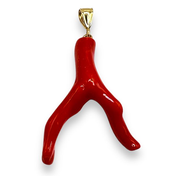 14k Gold Italian Red Coral Tree Branch Pendant