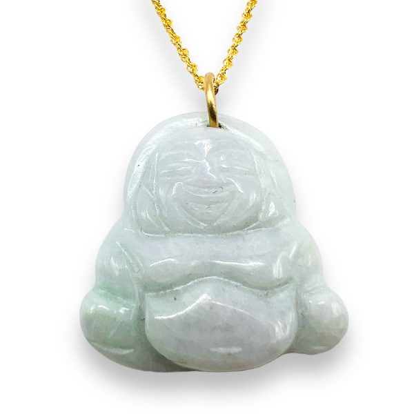 Jade Buddha Pendant Necklace 14K Real Yellow Gold Chain - Image 3