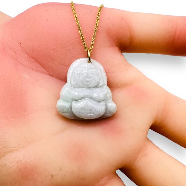 Jade Buddha Pendant Necklace 14K Real Yellow Gold Chain - Image 2