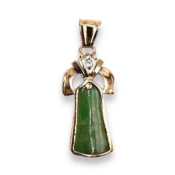 Green Jade & Diamond Accent Charm Pendant 14k Yellow Gold - Image 2