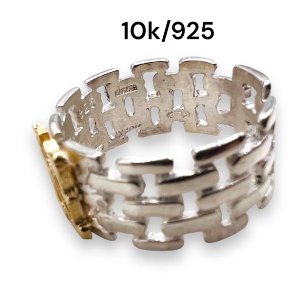 Wide Band Brickwork Initial 'N' Ring 10k Gold Letter, Size 8 - Image 2