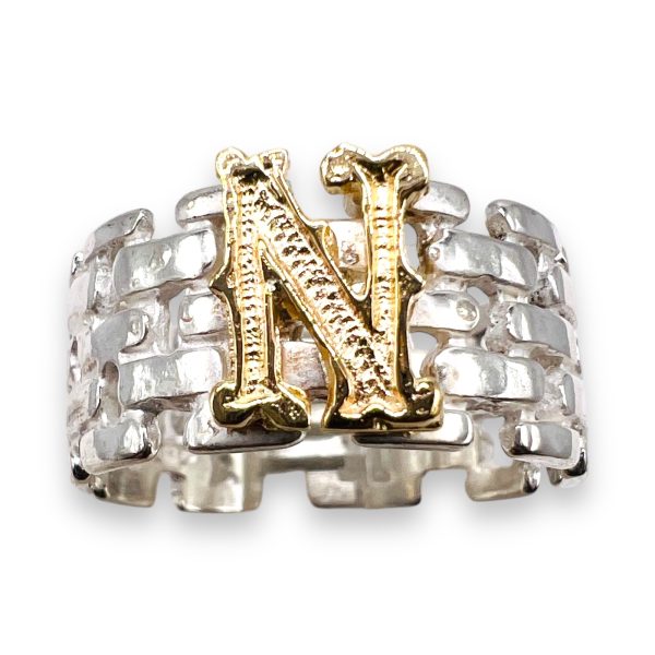 Wide Band Brickwork Initial 'N' Ring 10k Gold Letter, Size 8