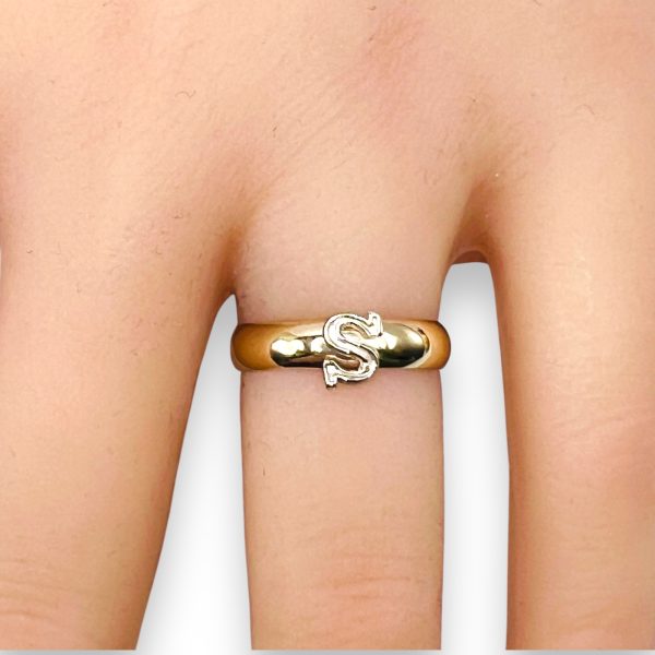 Ring with Initial S Letter 10k White & Yellow Gold, sz 5 - Image 14