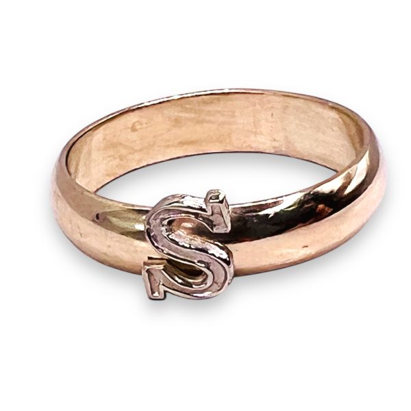 Ring with Initial S Letter 10k White & Yellow Gold, sz 5 - Image 3