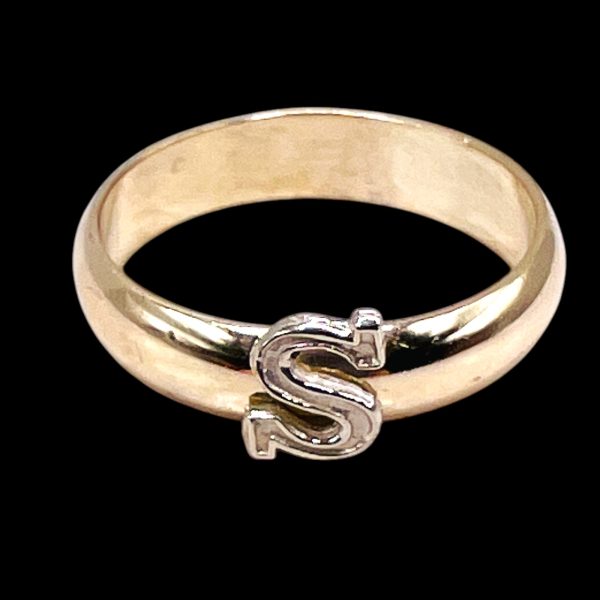 Ring with Initial S Letter 10k White & Yellow Gold, sz 5 - Image 6