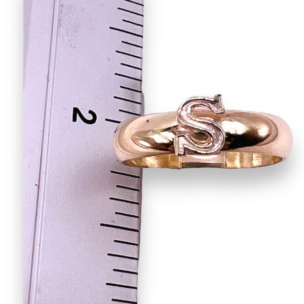 Ring with Initial S Letter 10k White & Yellow Gold, sz 5 - Image 8