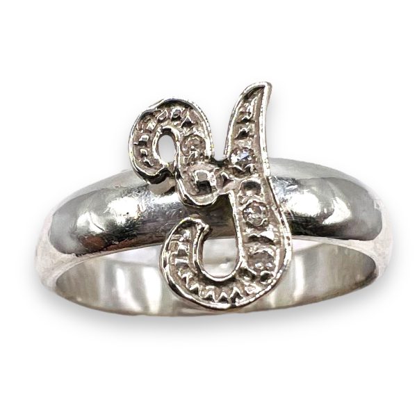 Silver Ring Gold & Diamond Initials ' Y', Size 9 | 10k Gold