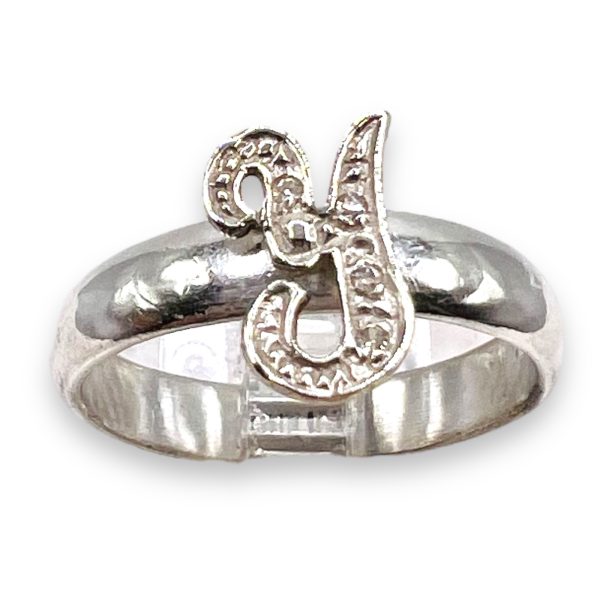 Silver Ring Gold & Diamond Initials ' Y', Size 9 | 10k Gold - Image 2