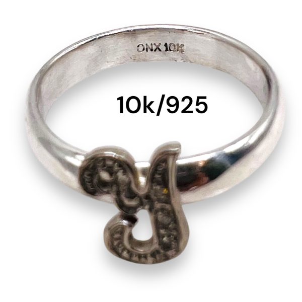 Silver Ring Gold & Diamond Initials ' Y', Size 9 | 10k Gold - Image 13