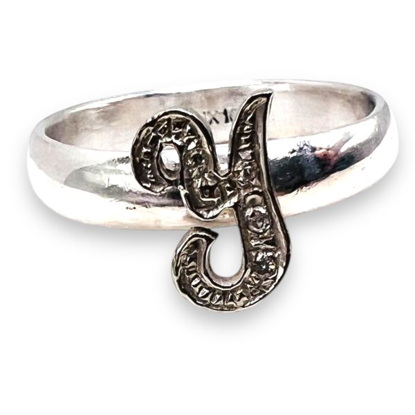 Silver Ring Gold & Diamond Initials ' Y', Size 9 | 10k Gold - Image 7