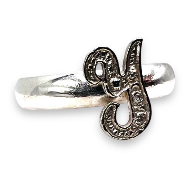 Silver Ring Gold & Diamond Initials ' Y', Size 9 | 10k Gold - Image 9