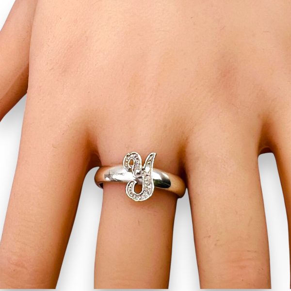 Silver Ring Gold & Diamond Initials ' Y', Size 9 | 10k Gold - Image 11