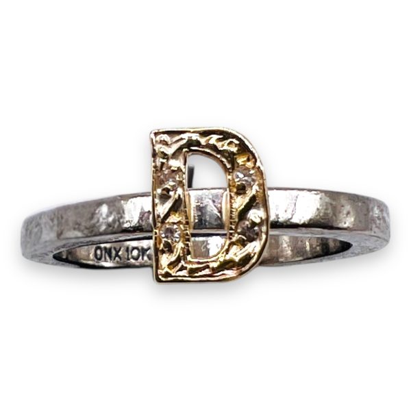 Ring with Letter 'D' 10k Gold Initial Diamond Accent, sz 7.5