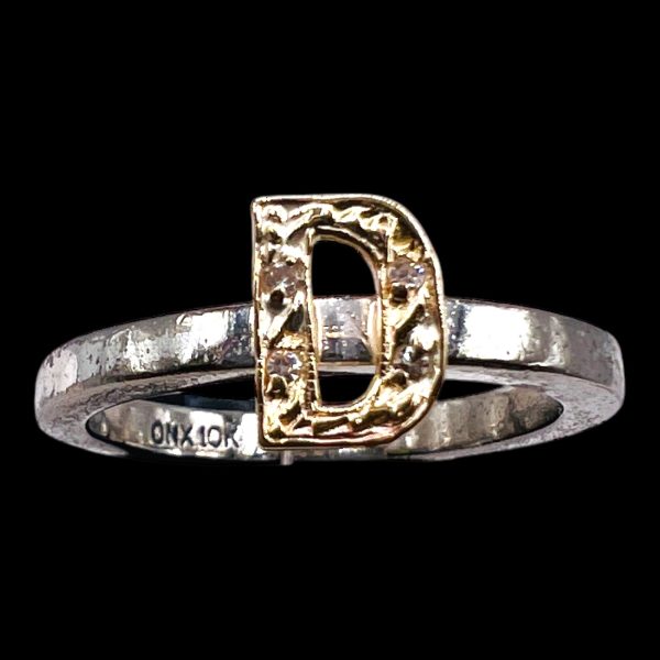 Ring with Letter 'D' 10k Gold Initial Diamond Accent, sz 7.5 - Image 2