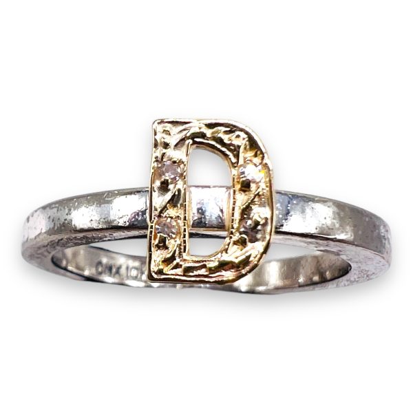 Ring with Letter 'D' 10k Gold Initial Diamond Accent, sz 7.5 - Image 3