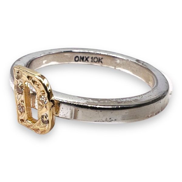 Ring with Letter 'D' 10k Gold Initial Diamond Accent, sz 7.5 - Image 6