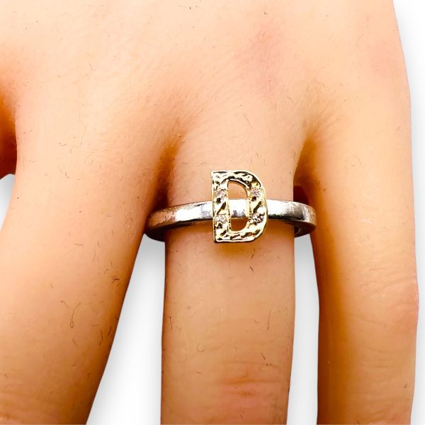 Ring with Letter 'D' 10k Gold Initial Diamond Accent, sz 7.5 - Image 8