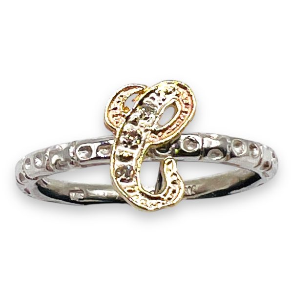 Diamond Initial Ring "C" 10k Gold, sz 8.75 | Silver Band