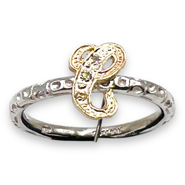 Diamond Initial Ring "C" 10k Gold, sz 8.75 | Silver Band - Image 2