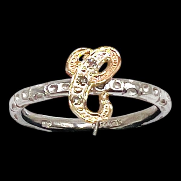 Diamond Initial Ring "C" 10k Gold, sz 8.75 | Silver Band - Image 3