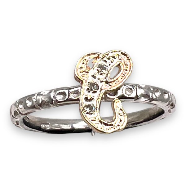 Diamond Initial Ring "C" 10k Gold, sz 8.75 | Silver Band - Image 16