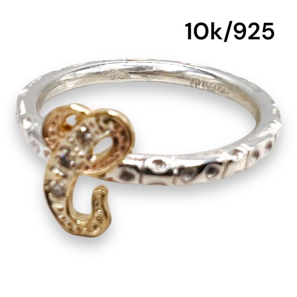 Diamond Initial Ring "C" 10k Gold, sz 8.75 | Silver Band - Image 4