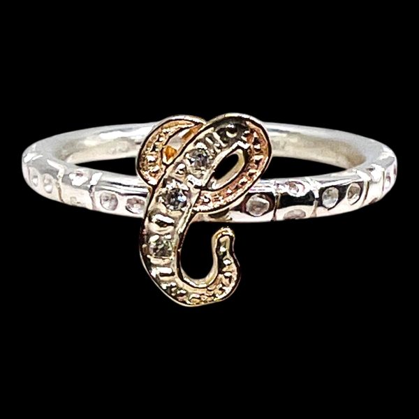 Diamond Initial Ring "C" 10k Gold, sz 8.75 | Silver Band - Image 5