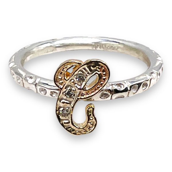 Diamond Initial Ring "C" 10k Gold, sz 8.75 | Silver Band - Image 6