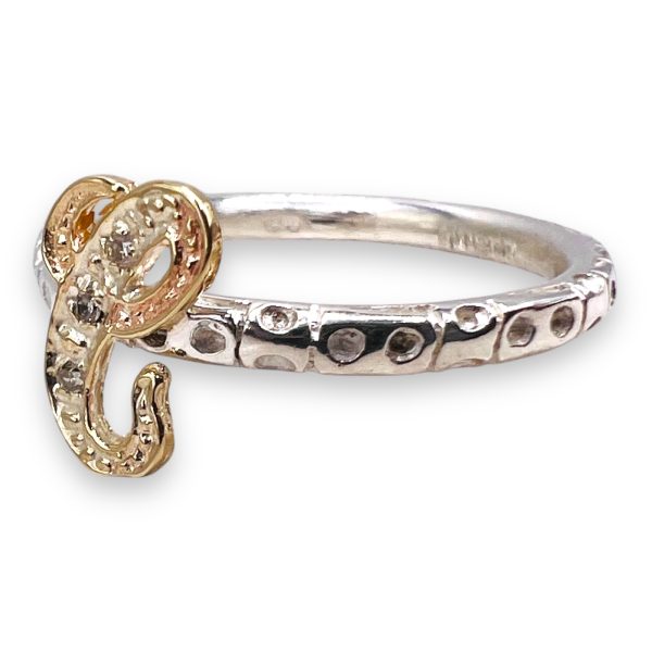 Diamond Initial Ring "C" 10k Gold, sz 8.75 | Silver Band - Image 7